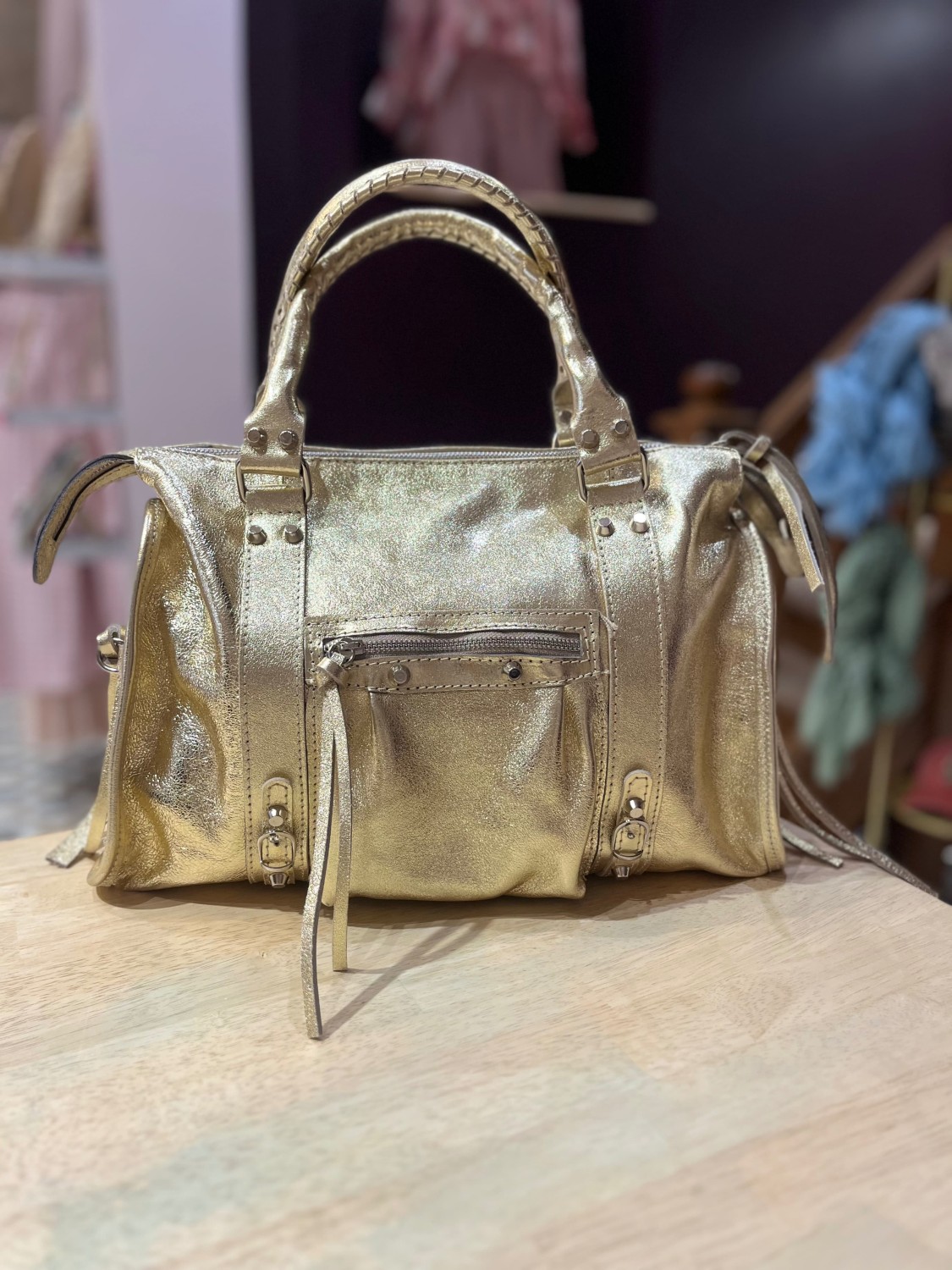 Grand sac cuir brillant DORÉ