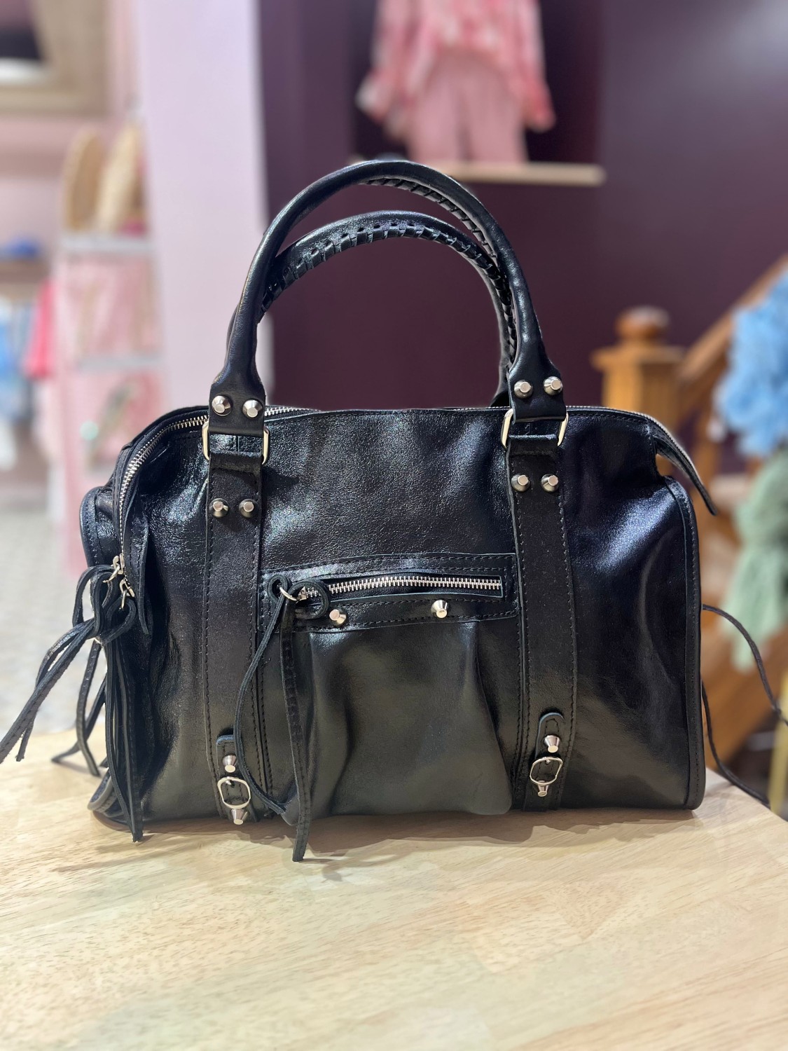 Grand sac cuir brillant NOIR