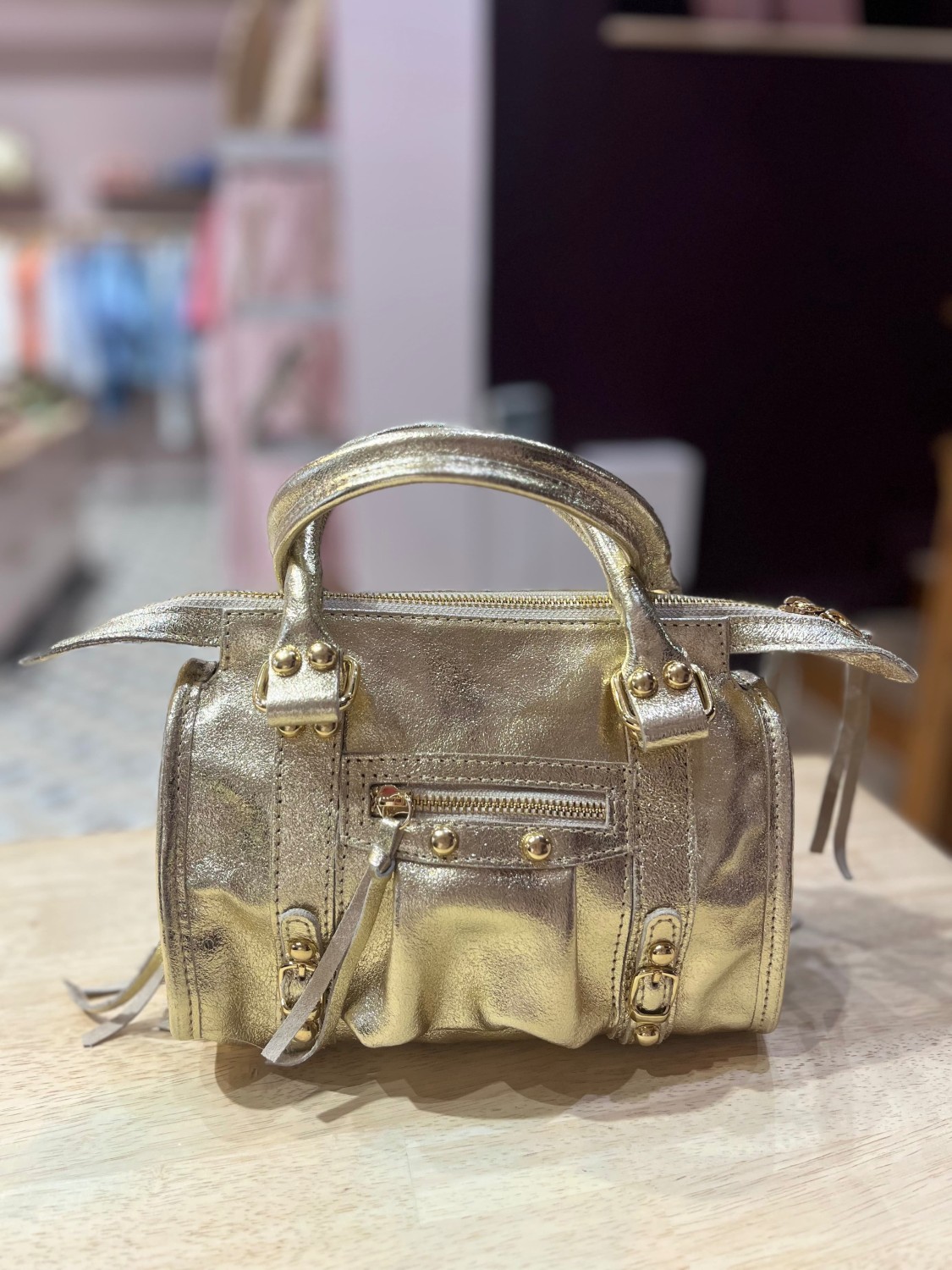 Petit sac cuir brillant DORÉ